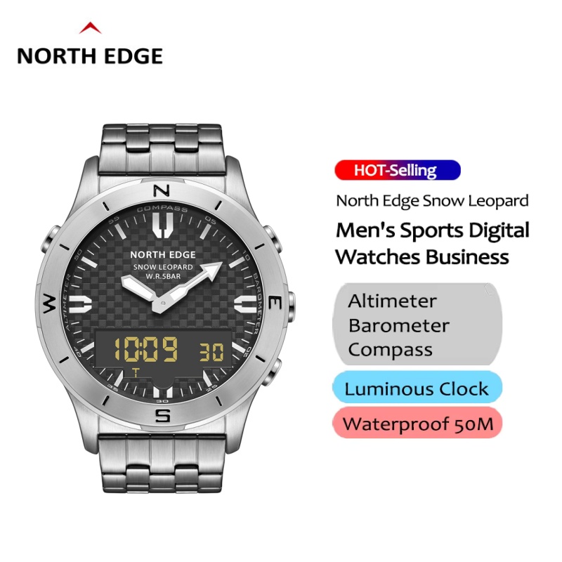 Altimeter Compass Watch - NORTH EDGE Męski Zegarek Cyfrowy Outdoorowy